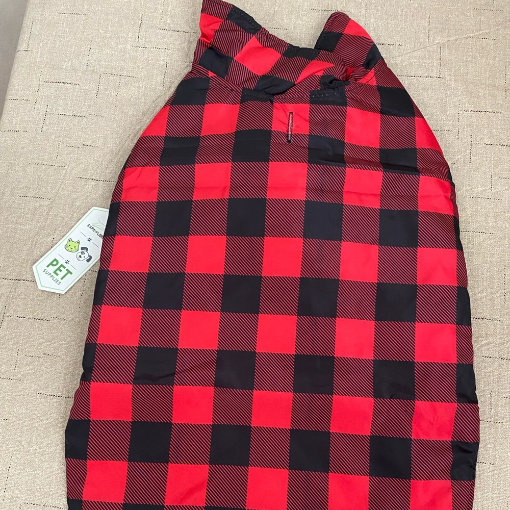 New Red and Black Polyester Dog Coat 🦮